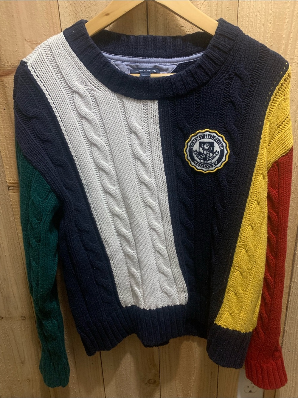 Tommy Hilfiger Colorblock Cable Knit Crest Sweater Vintage Women’s Small